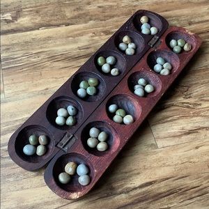 African Mancala Board with Oware Seeds